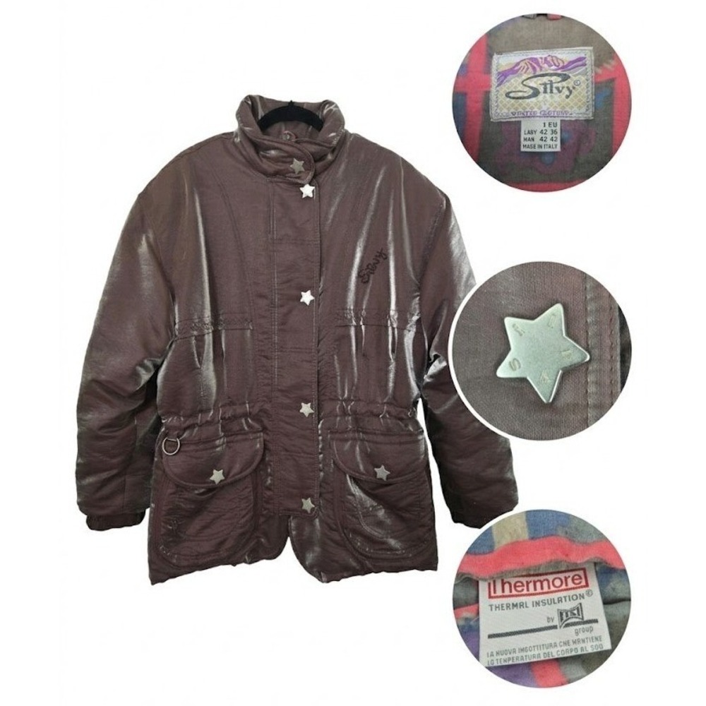 VTG Silvy Italian Metallic Ski Jacket Star Snaps Thermore Lining Made in Italy